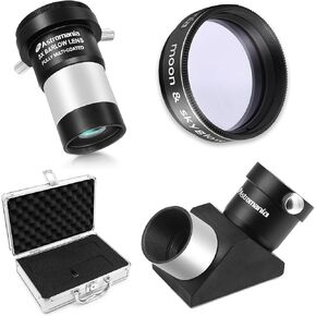 Astromania 1.25 Inch Telescope Accessory Case - Bundle with - 1.25 Inch 90 Degree Erecting Prism, Moon Filter, 3X Barlow Lens