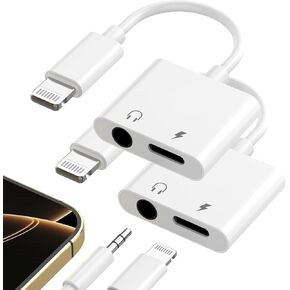 【Apple MFi Certified】 2 Pack Lightning to 3.5mm Headphones Jack Adapter for iPhone Dongle 2 in 1 Charger and Aux Audio Splitter Adapter Compatible with iPhone 14 Pro 13 12 11 XS XR 8 7 6 5 Aux Dongle