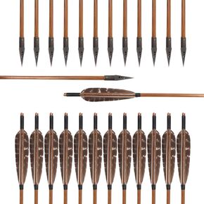 Huntingdoor 12 Pcs 31 inch Archery Hunting Arrows Bamboo Arrows Feather Fletching with Pheasant Feathers and 150 Grain Broadheads for Recurve Bow Longbow