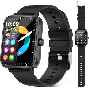 Smart Watch (Answer/Make Call): 1.85" Waterproof Fitness Trackers with 24-Hours Blood Pressure Heart Rate SpO2 Sleep Monitor Watches for Men Women, iPhone Android Compatible (Stone Black)