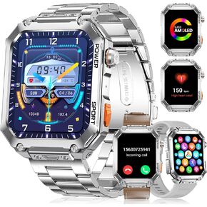 Military Smart Watches for Men, 1.96'' HD Screen with Answer Make Call Smart Watch for iOS Android Phone, Fitness Tracker with Heart Rate Sleep Monitor, 5ATM Waterproof Smartwatch