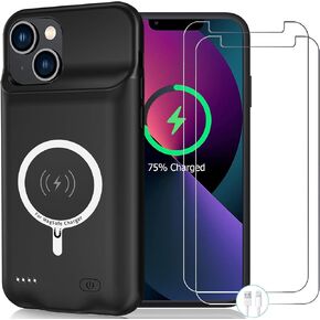 Wireless Charging Case for iPhone 13, 10000mAh High Capacity Portable Rechargeable Protective Battery Case Wireless Charging Compatible with iPhone 13 (6.1 inch) Extended Battery Charger Case (Black)
