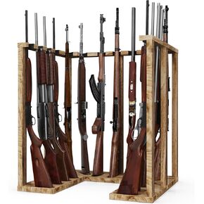 Indoor Gun Rack Corner Wood Heavy Gun Rack Rifle Stand Display Shotgun Organizer and Storage Racks Stable Support for 15 Guns (Walnut) (Walnut)