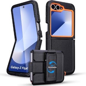 for Defender Galaxy Z Flip 6 Case with Clip Holster, 2 Layers of Sturdy, Heavy Duty Phone Case Z Flip 6 Black