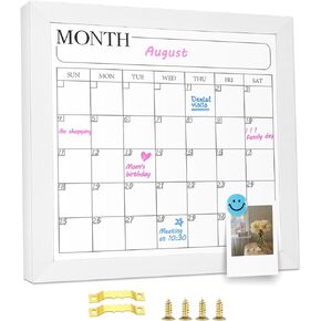 Monthly Calendar Dry Erase Board for Wall, 11.8" x 11.8" Magnetic Surface Calendar Whiteboard with White Wooden Frame, Hanging White Board Calendar for Decor/Memo(YL-WH,3030)