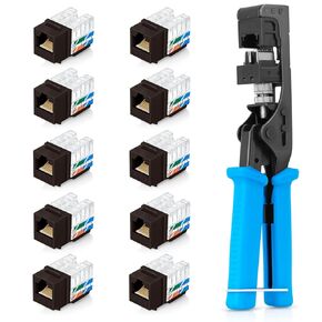 Everest Media Solutions Bundle – 2 Items: easyJACK - Speed Termination Tool + 10 Pack of RJ45 CAT6 UTP Keystone Jacks - Brown