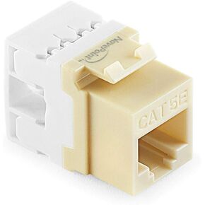NavePoint 180 Degree Cat5e Keystone Jack, RJ45 Ethernet Connector, Type 110, Ivory 25-Pack