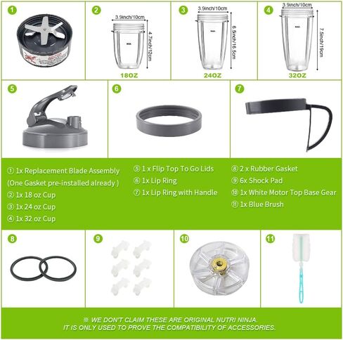 14 Pieces Blender Replacement Parts Extractor Blade and Cups for NutriBullet 600w & 900w Series, Including Gasket Shock Pad and Gear (1 Blade, 3 Cups,1 Lids) in Saudi Arabia