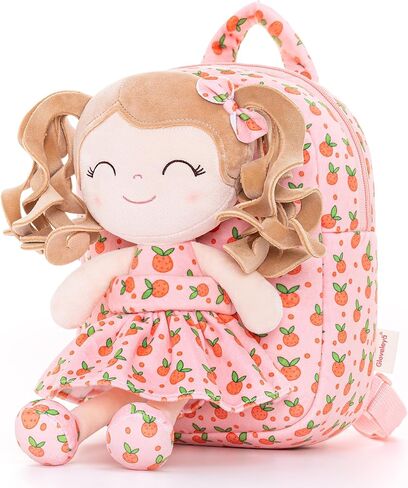 Gloveleya Toddler Backpack Baby Girl Gift Plush Bag Diaper Bag with Spring Girl Doll Curly Hair Girl Toys with Love Brown Purple 9 Inches in Saudi Arabia