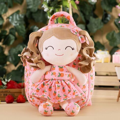 Gloveleya Toddler Backpack Baby Girl Gift Plush Bag Diaper Bag with Spring Girl Doll Curly Hair Girl Toys with Love Brown Purple 9 Inches in Saudi Arabia