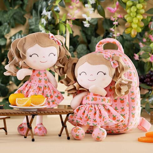 Gloveleya Toddler Backpack Baby Girl Gift Plush Bag Diaper Bag with Spring Girl Doll Curly Hair Girl Toys with Love Brown Purple 9 Inches in Saudi Arabia