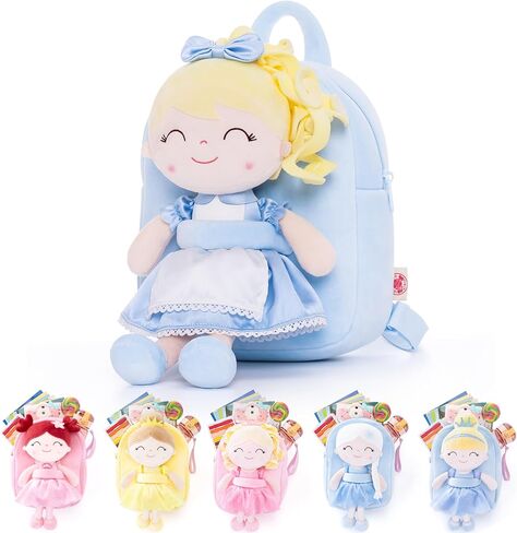 Gloveleya Toddler Backpack Baby Girl Gift Plush Bag Diaper Bag with Spring Girl Doll Curly Hair Girl Toys with Love Brown Purple 9 Inches in Saudi Arabia