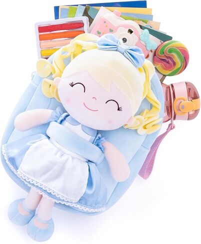 Gloveleya Toddler Backpack Baby Girl Gift Plush Bag Diaper Bag with Spring Girl Doll Curly Hair Girl Toys with Love Brown Purple 9 Inches in Saudi Arabia
