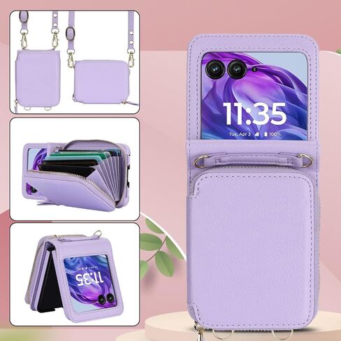 ل Motorola Razr 2024 محفظة مع حزام Crossbody ، [RFID حجب] فتحة فتحة بطاقة كبيرة من الجلد مع غطاء الوجه الصدمة حزام يدوي لموتو RAZR 50 2024 الأرجواني in Kuwait