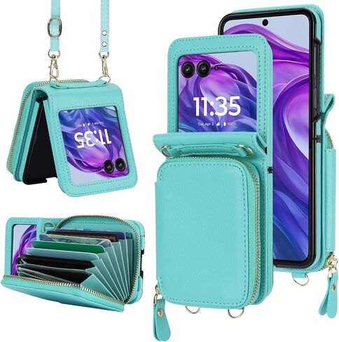 ل Motorola Razr 2024 محفظة مع حزام Crossbody ، [RFID حجب] فتحة فتحة بطاقة كبيرة من الجلد مع غطاء الوجه الصدمة حزام يدوي لموتو RAZR 50 2024 الأرجواني in Kuwait
