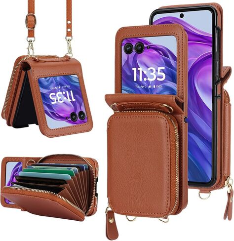 ل Motorola Razr 2024 محفظة مع حزام Crossbody ، [RFID حجب] فتحة فتحة بطاقة كبيرة من الجلد مع غطاء الوجه الصدمة حزام يدوي لموتو RAZR 50 2024 الأرجواني in Kuwait