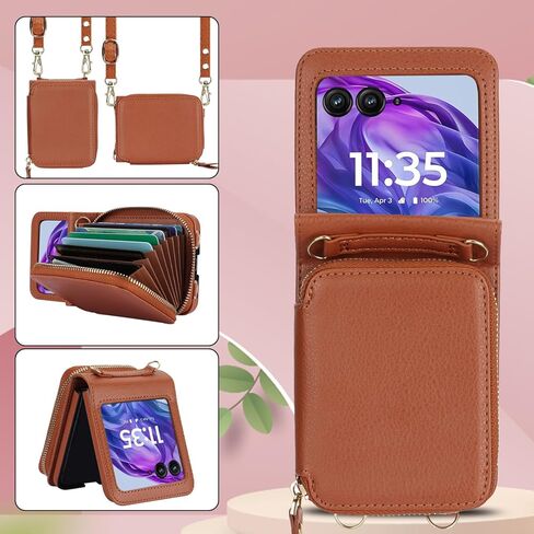 ل Motorola Razr 2024 محفظة مع حزام Crossbody ، [RFID حجب] فتحة فتحة بطاقة كبيرة من الجلد مع غطاء الوجه الصدمة حزام يدوي لموتو RAZR 50 2024 الأرجواني in Kuwait