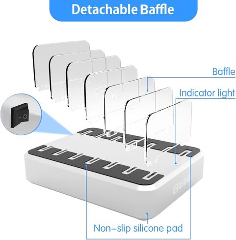 COSOOS PD USB-C Charging Station for iPhone 16 Pro, 81 W 6-Port USB Charging Station for Multiple Devices with 3 * 20W USB-C Charger & 6 Mixed Short Cables, Fast USB Charger Station,Silver White in Saudi Arabia