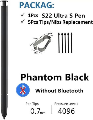 Galaxy S22 Ultra S Pen Replacement for Samsung Galaxy S22 Ultra Stylus Touch S Pen (Without Bluetooth) with Tips (Phantom Black) in Saudi Arabia