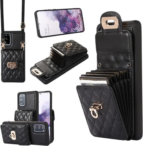 Phone Case for Samsung Galaxy S20 FE 5G 6.5 inch Wallet Cover with Card Holder Shoulder Crossbody Strap Long Lanyard Leather Cell S 20 EF UW S20FE5G S20FE 20S S2O Fan Edition 4G G5 Women Girls Black in Saudi Arabia