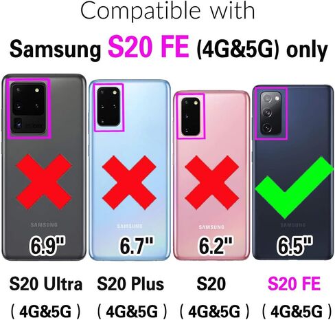 Phone Case for Samsung Galaxy S20 FE 5G 6.5 inch Wallet Cover with Card Holder Shoulder Crossbody Strap Long Lanyard Leather Cell S 20 EF UW S20FE5G S20FE 20S S2O Fan Edition 4G G5 Women Girls Black in Saudi Arabia