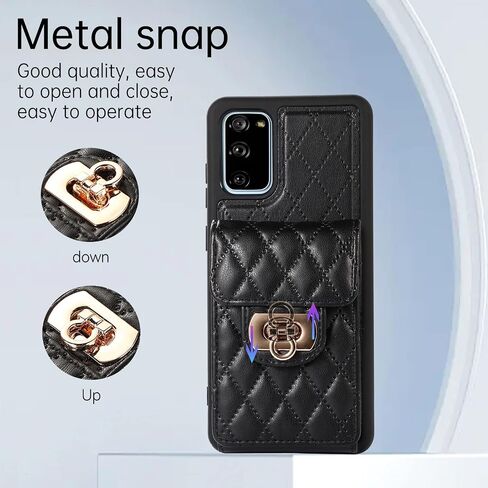 Phone Case for Samsung Galaxy S20 FE 5G 6.5 inch Wallet Cover with Card Holder Shoulder Crossbody Strap Long Lanyard Leather Cell S 20 EF UW S20FE5G S20FE 20S S2O Fan Edition 4G G5 Women Girls Black in Saudi Arabia