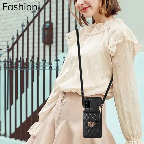 Phone Case for Samsung Galaxy S20 FE 5G 6.5 inch Wallet Cover with Card Holder Shoulder Crossbody Strap Long Lanyard Leather Cell S 20 EF UW S20FE5G S20FE 20S S2O Fan Edition 4G G5 Women Girls Black in Saudi Arabia