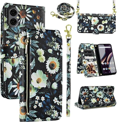 Wallet Case for BLU G53 with Detachable Wrist Strap Shoulder Strap, 9+ Card Slots Zipper Purse, Floral Leather Flip Folio Stand Card Holder Cell Phone Cover for Blue G 53 6.5 Women Men Pink in Saudi Arabia