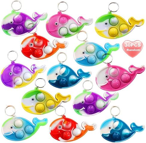 30 Packs Rainbow Octopus Turtle Fish Undersea Mini Pop Fidget Keychain Bubble Toy for Kids Birthday Summer Party Favors Gift, Small Classroom Student Prizes in Saudi Arabia