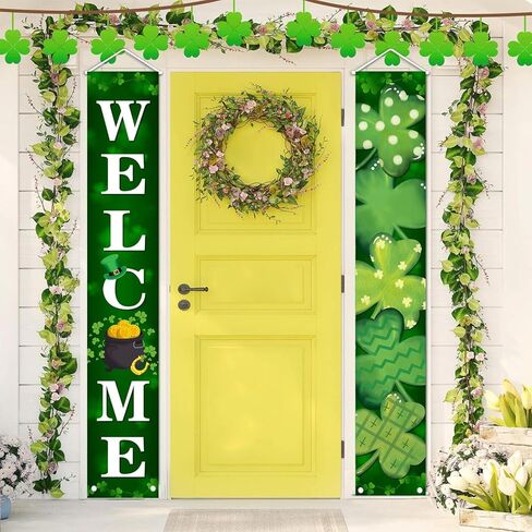 Mehofond Lucky St. Patrick's Day Porch Banner Sign ، Shamrock Clover Front Door Decorative Hanging Banner ، مرحبًا بكم لافتة معلقة في الحفلات في الفصل الدراسي. in Saudi Arabia