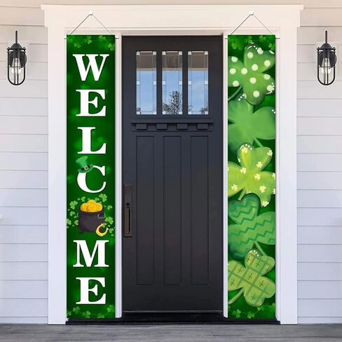 Mehofond Lucky St. Patrick's Day Porch Banner Sign ، Shamrock Clover Front Door Decorative Hanging Banner ، مرحبًا بكم لافتة معلقة في الحفلات في الفصل الدراسي. in Saudi Arabia
