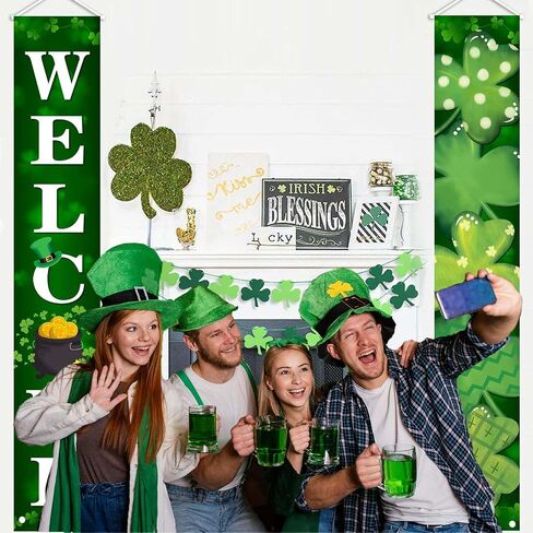 Mehofond Lucky St. Patrick's Day Porch Banner Sign ، Shamrock Clover Front Door Decorative Hanging Banner ، مرحبًا بكم لافتة معلقة في الحفلات في الفصل الدراسي. in Saudi Arabia