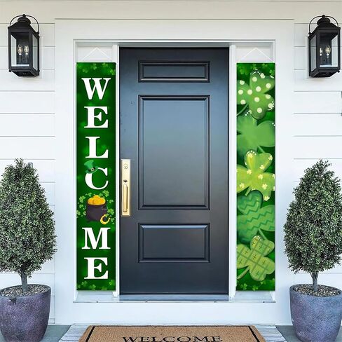 Mehofond Lucky St. Patrick's Day Porch Banner Sign ، Shamrock Clover Front Door Decorative Hanging Banner ، مرحبًا بكم لافتة معلقة في الحفلات في الفصل الدراسي. in Saudi Arabia