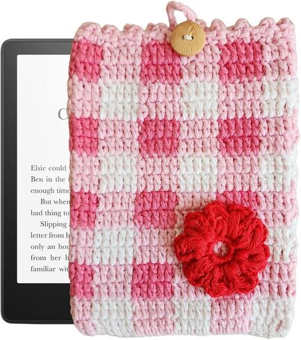 Handwoven Kindle Pouch, Compatible with All Models 5.5"- 7" (Except Scribe), Handmade Kindle Accessories for Women, Protective Sleeve Cover Pouch Bag, Crotcheted eBook Reader Sleeves in Kuwait
