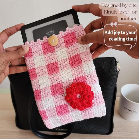 Handwoven Kindle Pouch, Compatible with All Models 5.5"- 7" (Except Scribe), Handmade Kindle Accessories for Women, Protective Sleeve Cover Pouch Bag, Crotcheted eBook Reader Sleeves in Kuwait