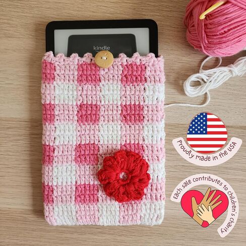 Handwoven Kindle Pouch, Compatible with All Models 5.5"- 7" (Except Scribe), Handmade Kindle Accessories for Women, Protective Sleeve Cover Pouch Bag, Crotcheted eBook Reader Sleeves in Kuwait