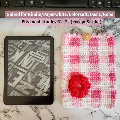 Handwoven Kindle Pouch, Compatible with All Models 5.5"- 7" (Except Scribe), Handmade Kindle Accessories for Women, Protective Sleeve Cover Pouch Bag, Crotcheted eBook Reader Sleeves in Kuwait