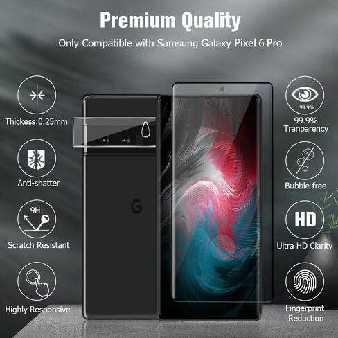 [3+2 Pack] Pixel 6 Pro Glass Screen Protector and Camera Protector, HD Clear 9H Tempered Glass Scratch Resistant, Fingerprint Unlock, Full Coverage, Bubble-Free for Google Pixel 6 Pro 5G (6.7 Inch) in Saudi Arabia