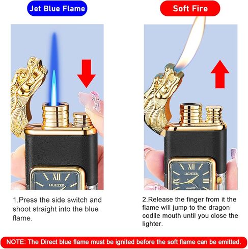 Lighter, Windproof Torch Lighter Jet Flame and Soft Flame, Cool Adjustable Lighter with Visible Fuel Window, Refillable Butane Lighter for Outdoor Indoor Men Women (Without Butane)-Black G in Kuwait