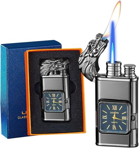 Lighter, Windproof Torch Lighter Jet Flame and Soft Flame, Cool Adjustable Lighter with Visible Fuel Window, Refillable Butane Lighter for Outdoor Indoor Men Women (Without Butane)-Black G in Kuwait