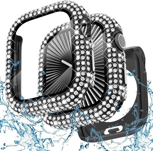 Wingle 2-in-1 Case Bling Case for Apple Watch Series 10 46 مم حامي الشاشة ، غطاء الوجه الواقي Diamond Apple Watch 10 46 ملم رينستون المصد من المصد الكريستالي ، المصباح ، النجوم. in Kuwait