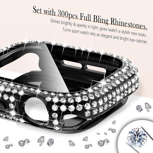 Wingle 2-in-1 Case Bling Case for Apple Watch Series 10 46 مم حامي الشاشة ، غطاء الوجه الواقي Diamond Apple Watch 10 46 ملم رينستون المصد من المصد الكريستالي ، المصباح ، النجوم. in Kuwait