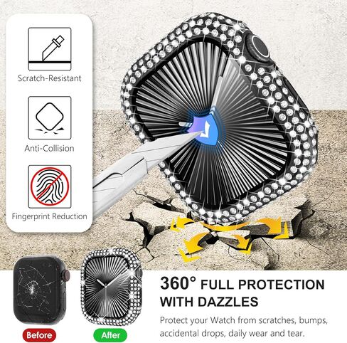 Wingle 2-in-1 Case Bling Case for Apple Watch Series 10 46 مم حامي الشاشة ، غطاء الوجه الواقي Diamond Apple Watch 10 46 ملم رينستون المصد من المصد الكريستالي ، المصباح ، النجوم. in Kuwait