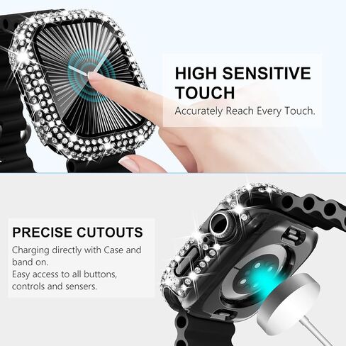 Wingle 2-in-1 Case Bling Case for Apple Watch Series 10 46 مم حامي الشاشة ، غطاء الوجه الواقي Diamond Apple Watch 10 46 ملم رينستون المصد من المصد الكريستالي ، المصباح ، النجوم. in Kuwait