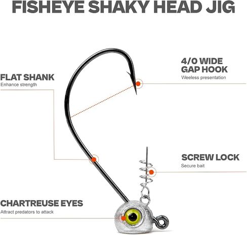 Shaky Head Jigs, Fisheye Stand-up Style Weedless Fishing Jig Heads for Bass (15-Pack) 1/8 3/16 1/4 5/16oz in Kuwait