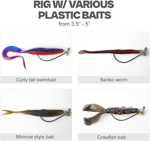 Shaky Head Jigs, Fisheye Stand-up Style Weedless Fishing Jig Heads for Bass (15-Pack) 1/8 3/16 1/4 5/16oz in Kuwait