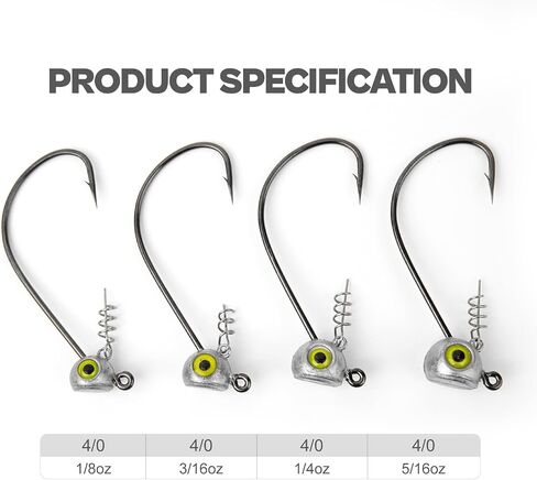 Shaky Head Jigs, Fisheye Stand-up Style Weedless Fishing Jig Heads for Bass (15-Pack) 1/8 3/16 1/4 5/16oz in Kuwait