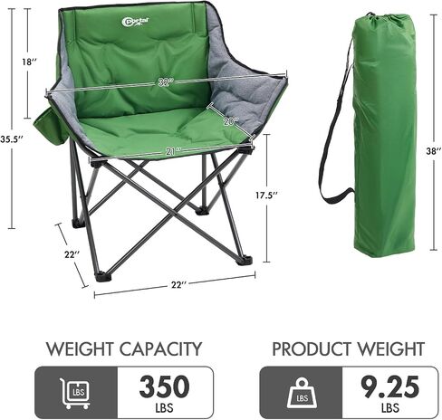 PORTAL 32-Inch Extra-Wide Camping Chair for Adults, Oversized Folding Chair with Cup Holder & Carry Bag, Heavy-Duty Outdoor Chair Supports 350 lbs, Portable for Camping, Lawn, Patio – Green (2-Pack) in Saudi Arabia