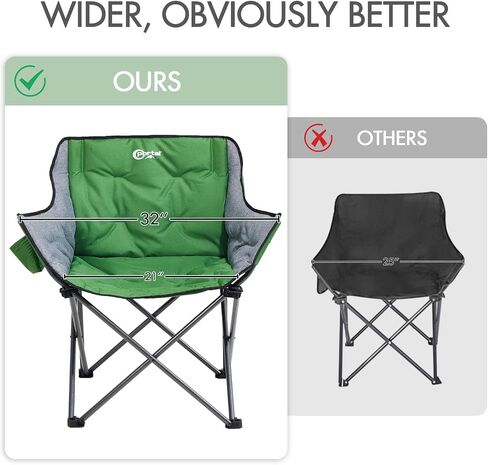 PORTAL 32-Inch Extra-Wide Camping Chair for Adults, Oversized Folding Chair with Cup Holder & Carry Bag, Heavy-Duty Outdoor Chair Supports 350 lbs, Portable for Camping, Lawn, Patio – Green (2-Pack) in Saudi Arabia