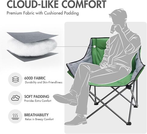 PORTAL 32-Inch Extra-Wide Camping Chair for Adults, Oversized Folding Chair with Cup Holder & Carry Bag, Heavy-Duty Outdoor Chair Supports 350 lbs, Portable for Camping, Lawn, Patio – Green (2-Pack) in Saudi Arabia